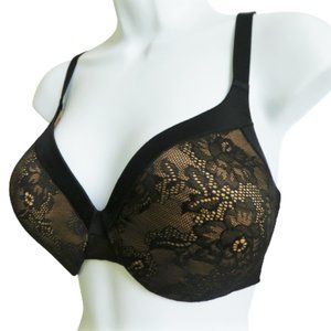Maidenform 09437 Comfort Devotion Bra Black Lace Extra Coverage Adj Straps 38D